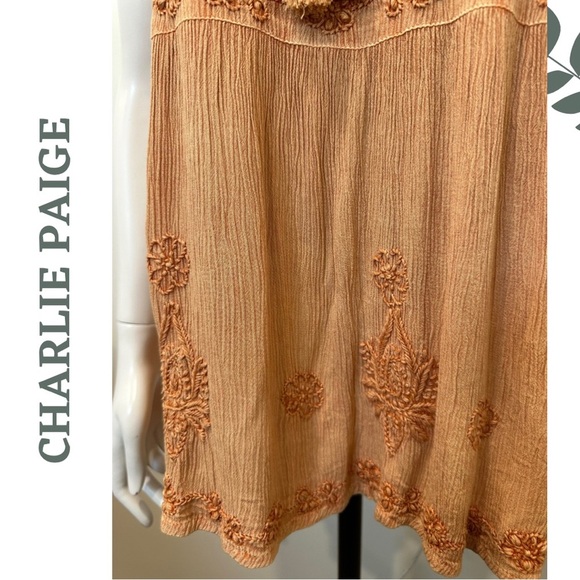 Charlie Paige Women's Brown Orange Embroidered Sleeveless Top Boho Indie Large - Picture 4 of 5